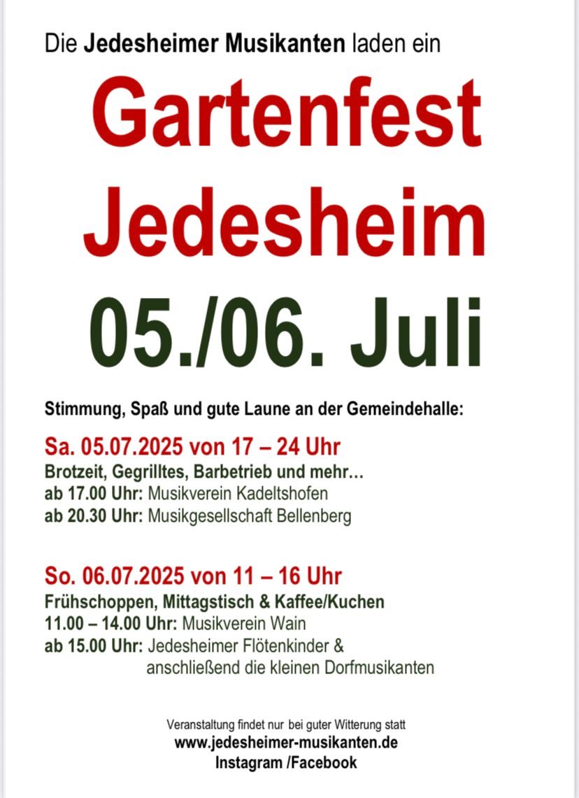 aktuelle Veranstaltungen der Jedesheimer Musikanten